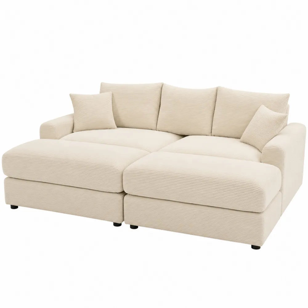 Divano angolare in velluto a coste beige