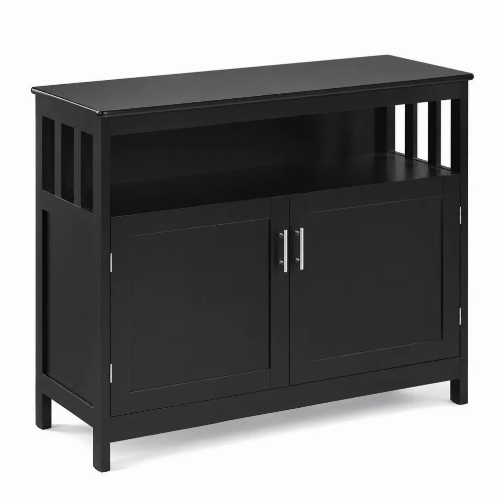 Credenza in MDF Nero con Due Ante e Vano Aperto