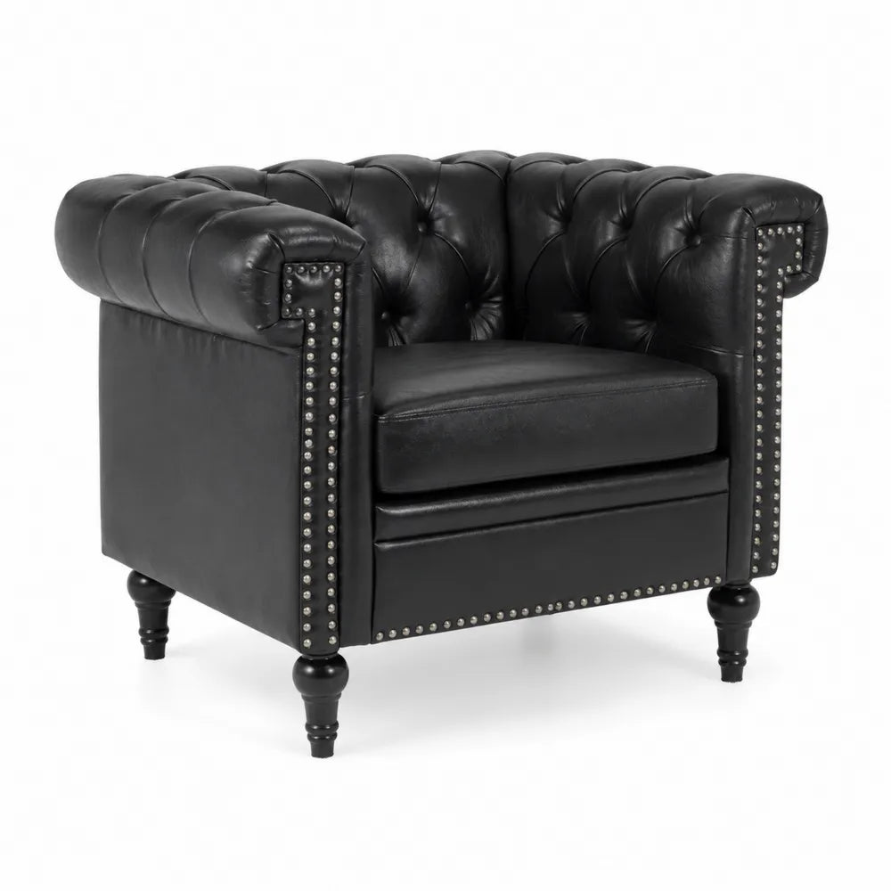 Poltrona in Pelle Nera con Borchie