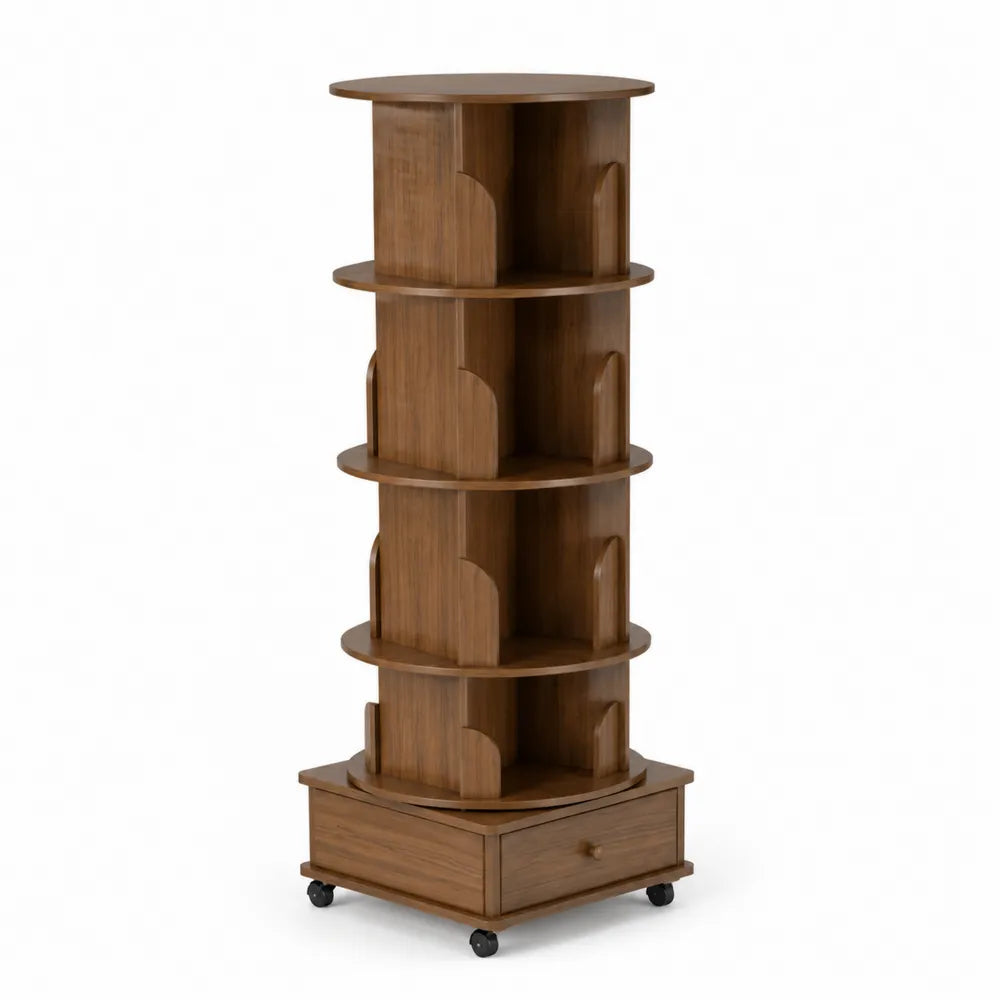 Scaffale girevole in legno con cassetto