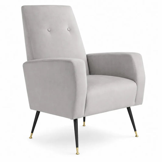 Poltrona in velluto grigio con gambe in metallo