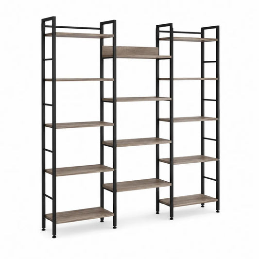 Scaffale Metallo e Rovere a 6 Ripiani con Struttura Nera