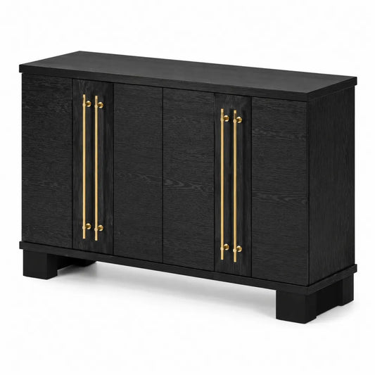Credenza in Legno Nero con Maniglie in Ottone