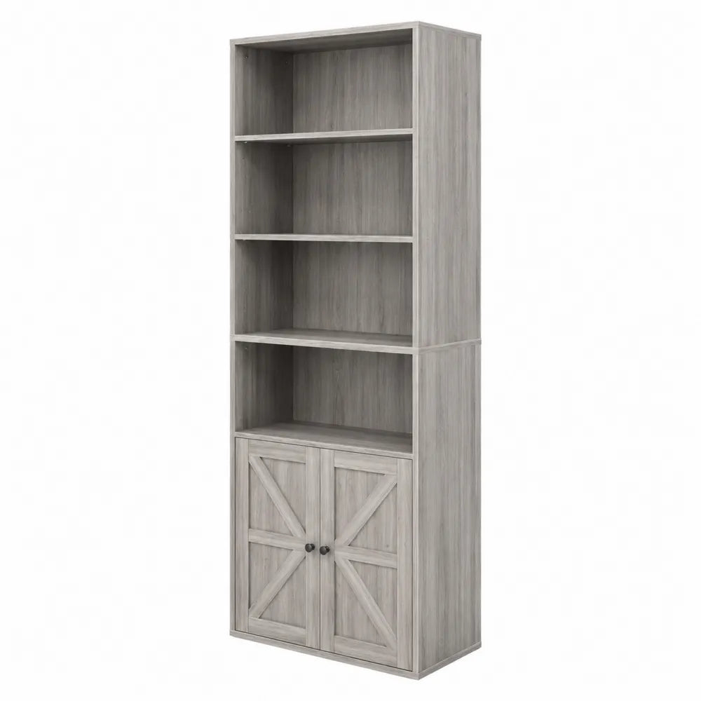 Libreria alta in legno composito grigio con ante
