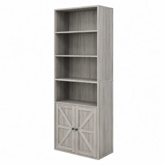 Libreria alta in legno composito grigio con ante