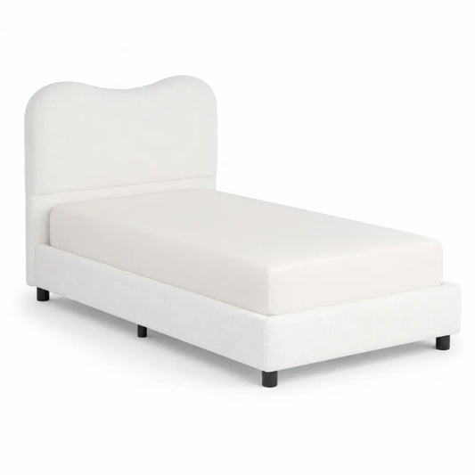 Letto Singolo in Tessuto con Testiera Ondulata