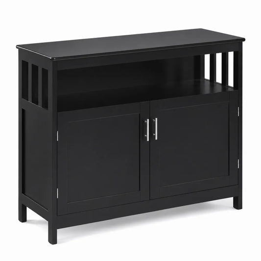 Credenza in MDF Nero con Due Ante e Vano Aperto