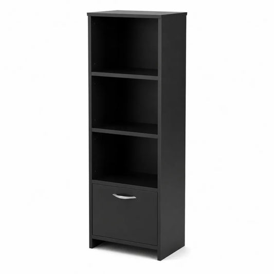 Libreria in legno composito nera con cassetto 160x60x30 cm