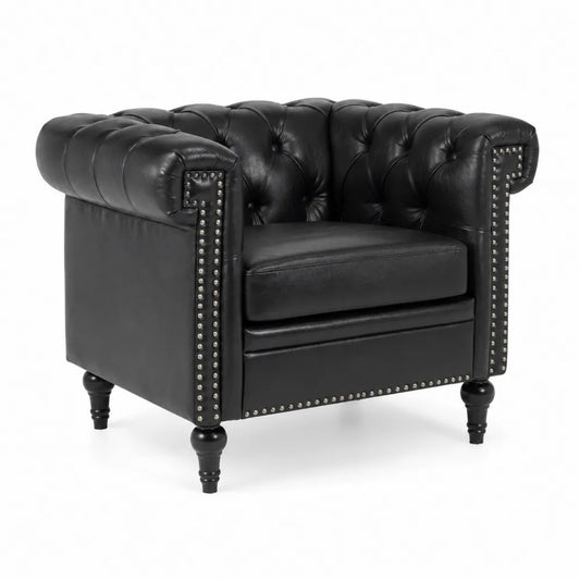 Poltrona in Pelle Nera con Borchie