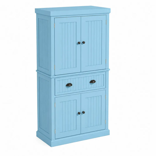 Credenza da Cucina in Legno con Ante e Cassetto Blu