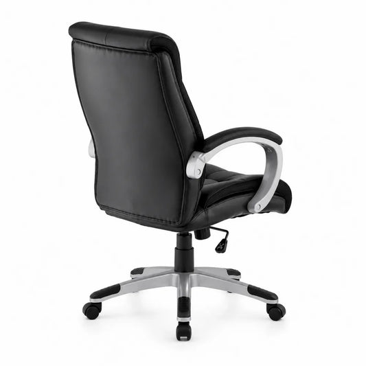 Sedia da Ufficio in Similpelle Nera con Base a Rotelle