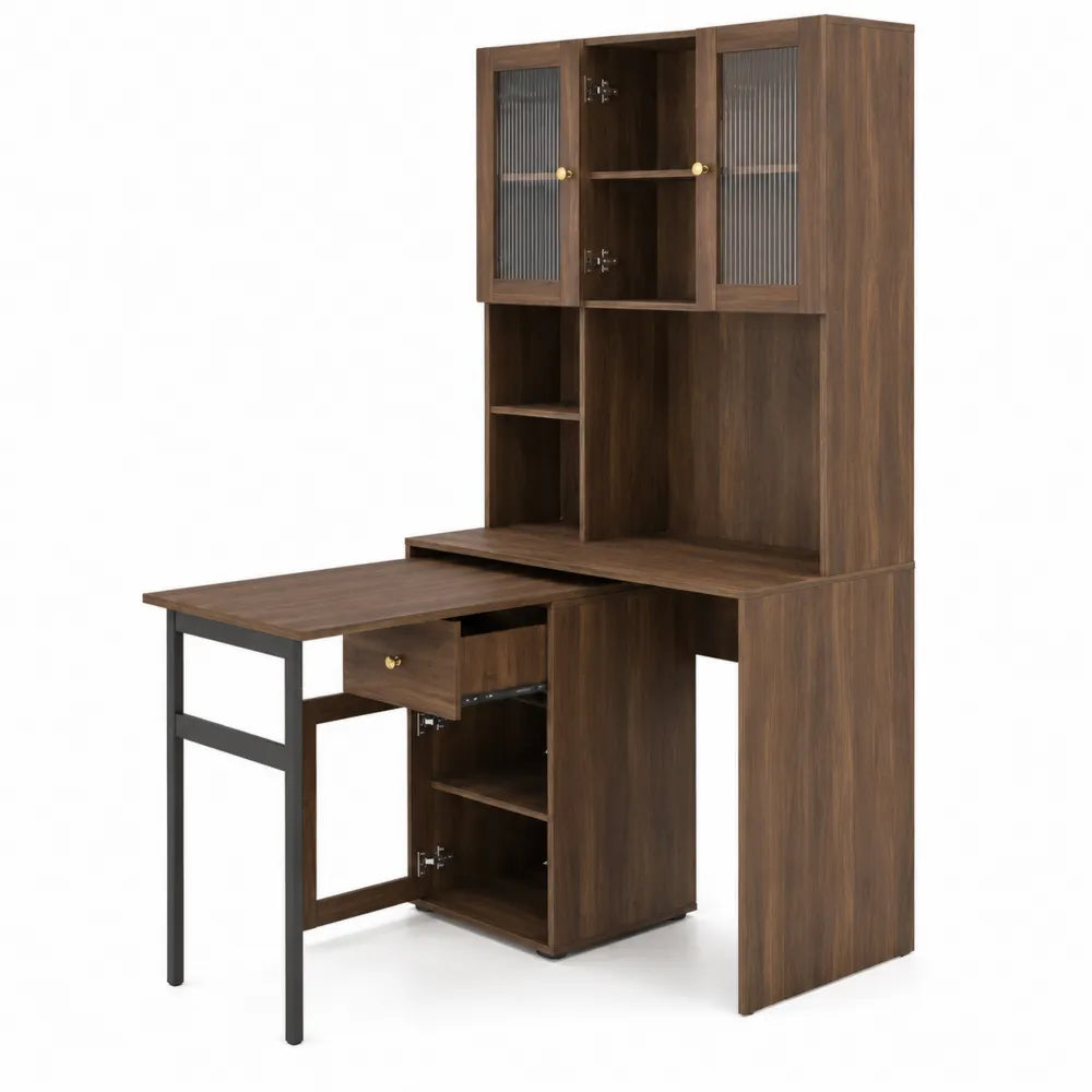 Scrivania con libreria in legno e acciaio marrone