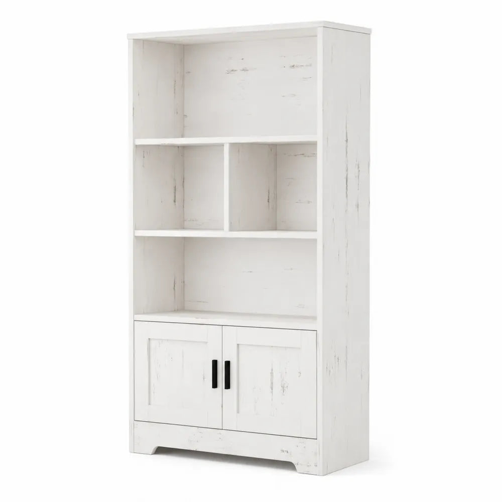 Libreria in Legno MDF Bianco con 2 Ante 180x90x30 cm